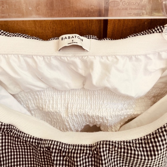 Aritzia Babaton Bandeau Ruffle Top Blouse Peplum Checkered Black White Size S - Picture 5 of 11